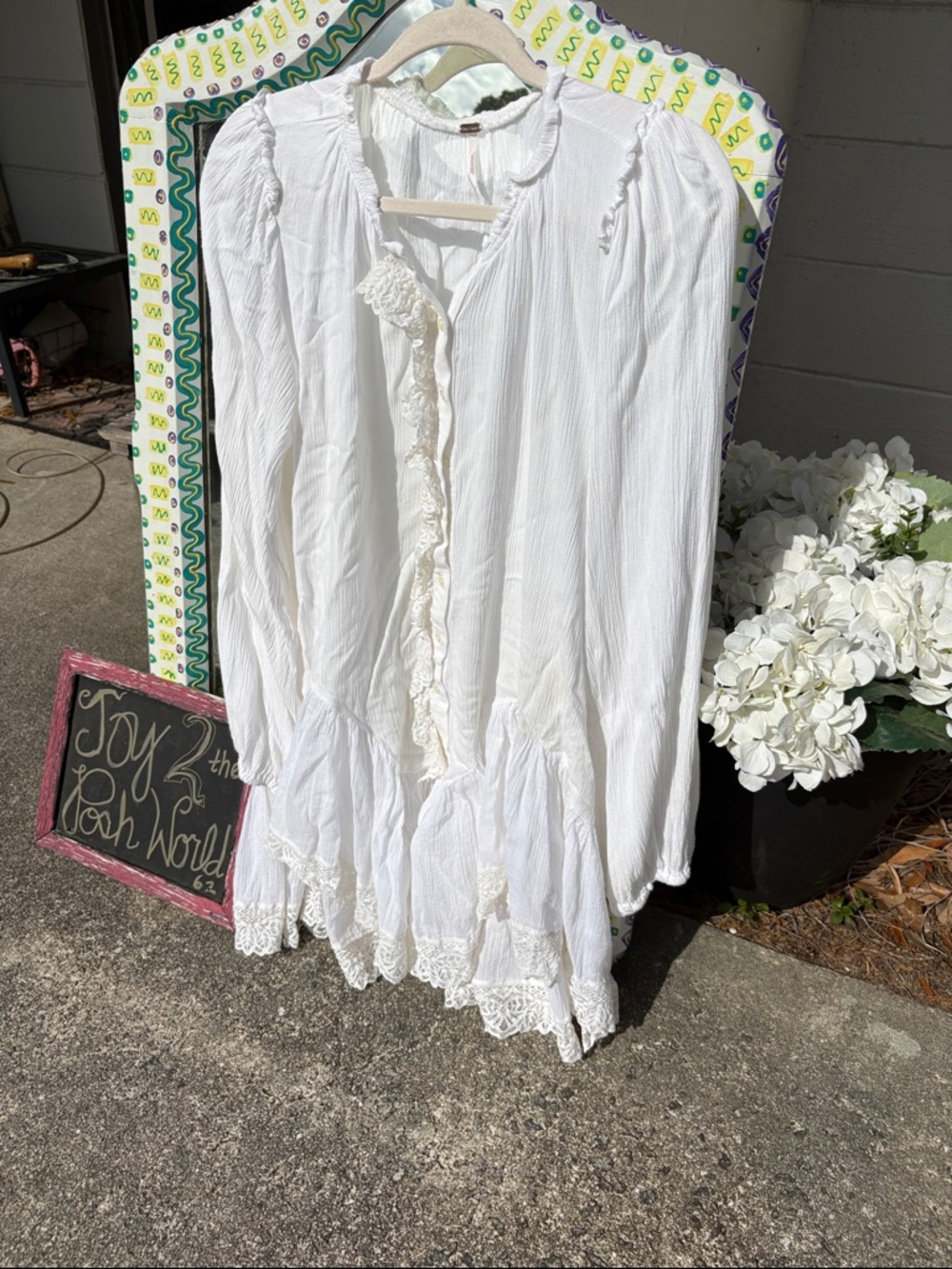 White Lace-Trim Boho Peasant Top GUC Free People